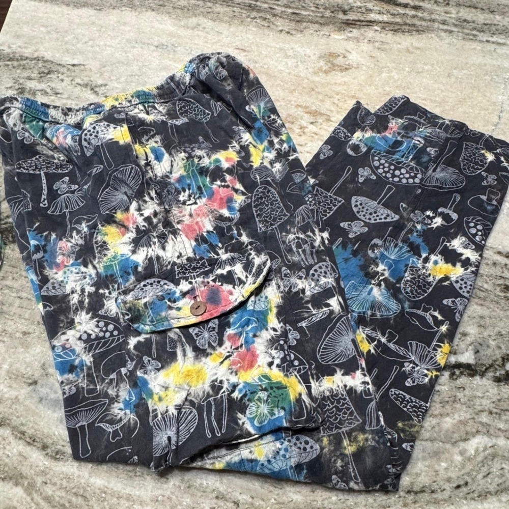 Earthbound Mushroom Cargo Pants Unisex Medium Cott Tie Dye Whimsygoth Fairycore - Picture 3 of 14
